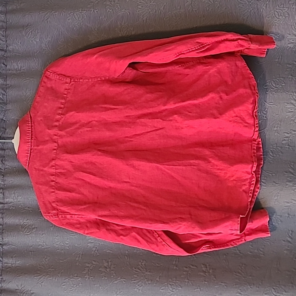 Lauren Ralph Lauren Women's Button Up Vibrant Red Linen Shirt, PL - Picture 6 of 7